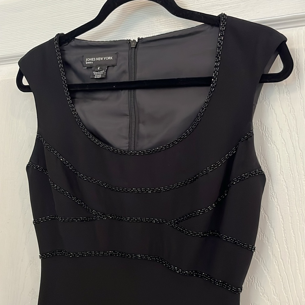 Vintage Jones New York Black Bias Cut Beaded Cocktail Dress - Picture 2 of 6